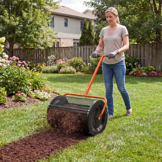 Compost Spreader 24 Inch Peat Moss Spreader Roller with Height-adjustable T-shape Handle-Green - Image 7