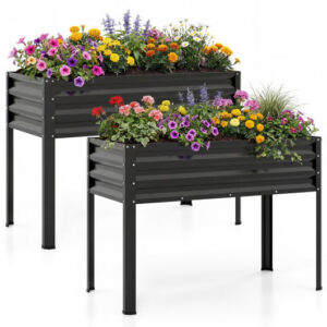 Raised Garden Bed Set of 2 Electro-Coating Metal Large Elevated Planter Box-Black – Color: Black