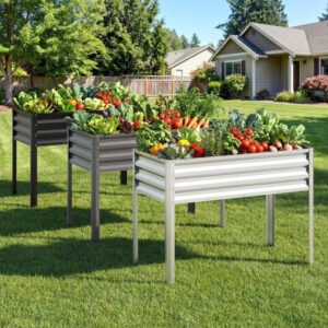 Raised Garden Bed Set of 2 Electro-Coating Metal Large Elevated Planter Box-Black – Color: Black