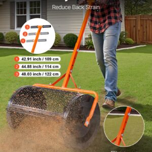 Compost Spreader, 24 in Wide Peat Moss Spreader with T Shaped Handle, 3 Heights Adjustable, Powder-Coated Steel Garden Peat Moss Roller, Heavy Duty Grass Seed Spreaders for Planting Seeding