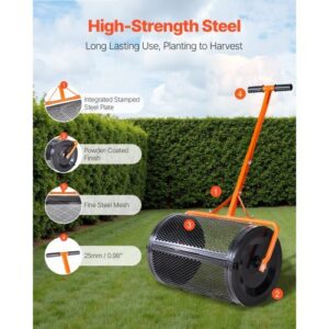 Compost Spreader, 24 in Wide Peat Moss Spreader with T Shaped Handle, 3 Heights Adjustable, Powder-Coated Steel Garden Peat Moss Roller, Heavy Duty Grass Seed Spreaders for Planting Seeding