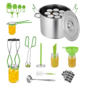 Canning Supplies Starter Kit, 11 Pieces Stainless Steel Water Bath Canning Kit for Beginners, Canning Tools Set: Pot, Rack, Lid, Ladle, Funnel, Tongs, Jar Lifter, Wrench, Measuring Cup