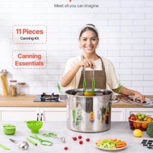 Canning Supplies Starter Kit, 11 Pieces Stainless Steel Water Bath Canning Kit for Beginners, Canning Tools Set: Pot, Rack, Lid, Ladle, Funnel, Tongs, Jar Lifter, Wrench, Measuring Cup