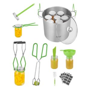Canning Supplies Starter Kit, 9 Pieces Stainless Steel Water Bath Canning Kit for Beginners, Canning Tools Set: Pot, Rack, Lid, Funnel, Tongs, Jar Lifter, Wrench, Magnetic Wand, Bubble Propper