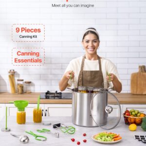 Canning Supplies Starter Kit, 9 Pieces Stainless Steel Water Bath Canning Kit for Beginners, Canning Tools Set: Pot, Rack, Lid, Funnel, Tongs, Jar Lifter, Wrench, Magnetic Wand, Bubble Propper