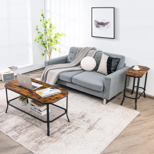 Narrow End Table with Rustic Wood Grain and Stable Steel Frame-Rustic Brown - Image 2