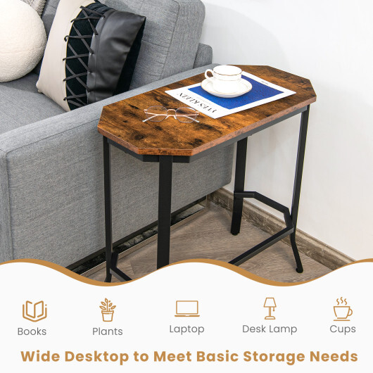 Narrow End Table with Rustic Wood Grain and Stable Steel Frame-Rustic Brown - Image 3