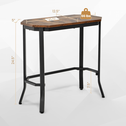 Narrow End Table with Rustic Wood Grain and Stable Steel Frame-Rustic Brown - Image 4
