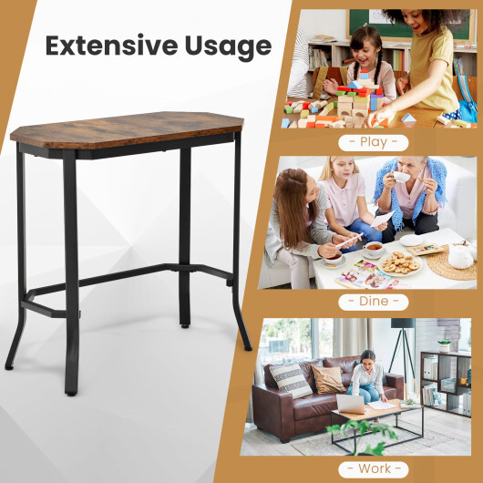 Narrow End Table with Rustic Wood Grain and Stable Steel Frame-Rustic Brown - Image 5