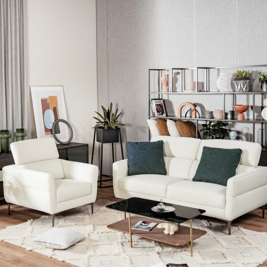 Modern Couched Sofa set with Adjustable Headrest-White - Image 3
