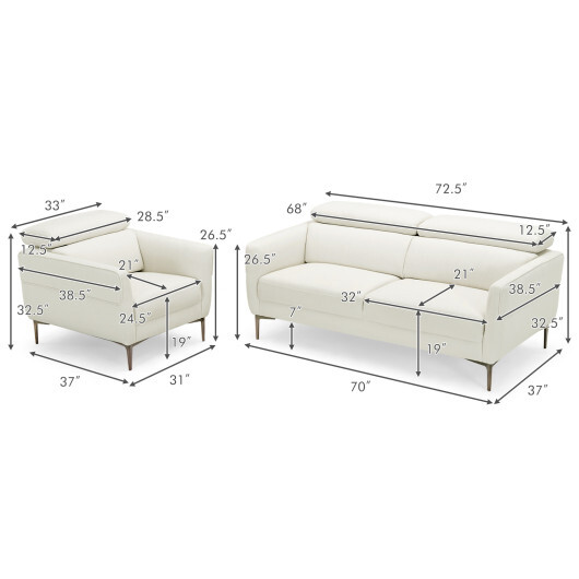 Modern Couched Sofa set with Adjustable Headrest-White - Image 5