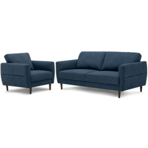 2 Pieces Upholstered Sofa Set with Removable Cushion Covers-Navy – Color: Navy