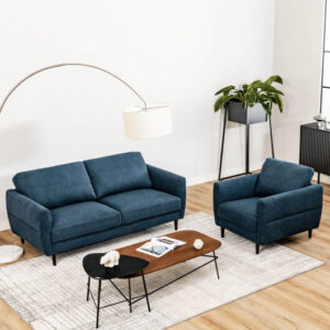 2 Pieces Upholstered Sofa Set with Removable Cushion Covers-Navy – Color: Navy