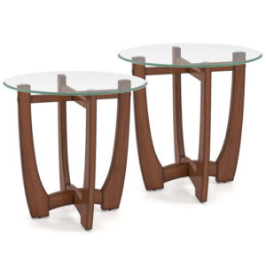 23.5 Inch Round End Side Table Set of 2 with Tempered Glass Tabletop-Walnut – Color: Walnut