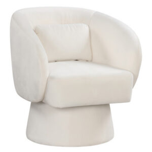 Swivel Accent Chair Upholstered Barrel Chair with Curved Back and Removable Lumbar Pillow-Beige