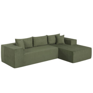 Modular Sectional Sofa Corduroy Upholstered L-shaped Sofa Couch with Deep Seats-Green – Color: Green