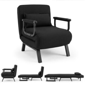 3-in-1 Folding Sofa Bed with Adjustable Backrest Comfy Cushion and Hidden Metal Legs-Black – Color: Black