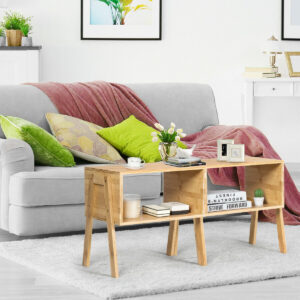 2 Pieces Bamboo Nightstand Sofa Table with Storage Shelf – Color: Natural