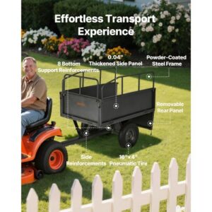Garden Utility Trailer, 17 Cu. Ft & 600lbs Capacity, ATV UTV Hauling Trailer, Tow Behind Steel Dump Cart with 16″ Tires, Hand Pull or Foot Pedal, Heavy Duty Yard Trailers for Lawn Mower Tractor