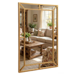 36 x 24 Inch Gold Wall Mirror with Beaded Frame for Living Room-Gold – Color: Gold