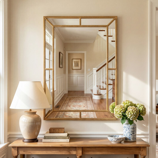 36 x 24 Inch Gold Wall Mirror with Beaded Frame for Living Room-Gold - Color: Gold - Image 2