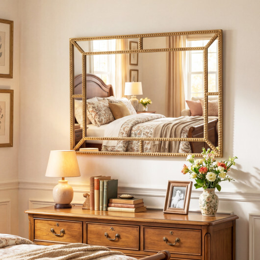 36 x 24 Inch Gold Wall Mirror with Beaded Frame for Living Room-Gold - Color: Gold - Image 3