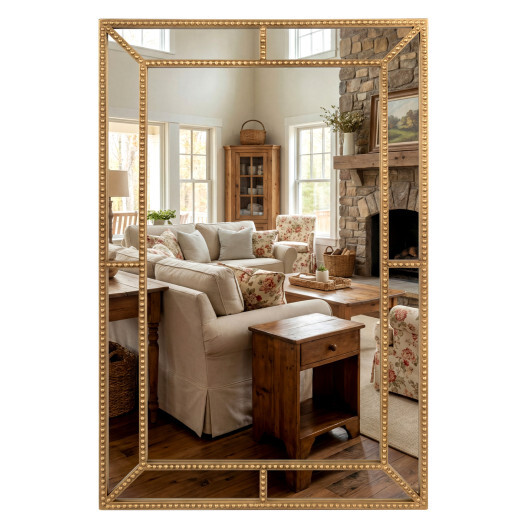 36 x 24 Inch Gold Wall Mirror with Beaded Frame for Living Room-Gold - Color: Gold - Image 4