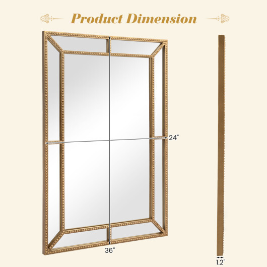 36 x 24 Inch Gold Wall Mirror with Beaded Frame for Living Room-Gold - Color: Gold - Image 5