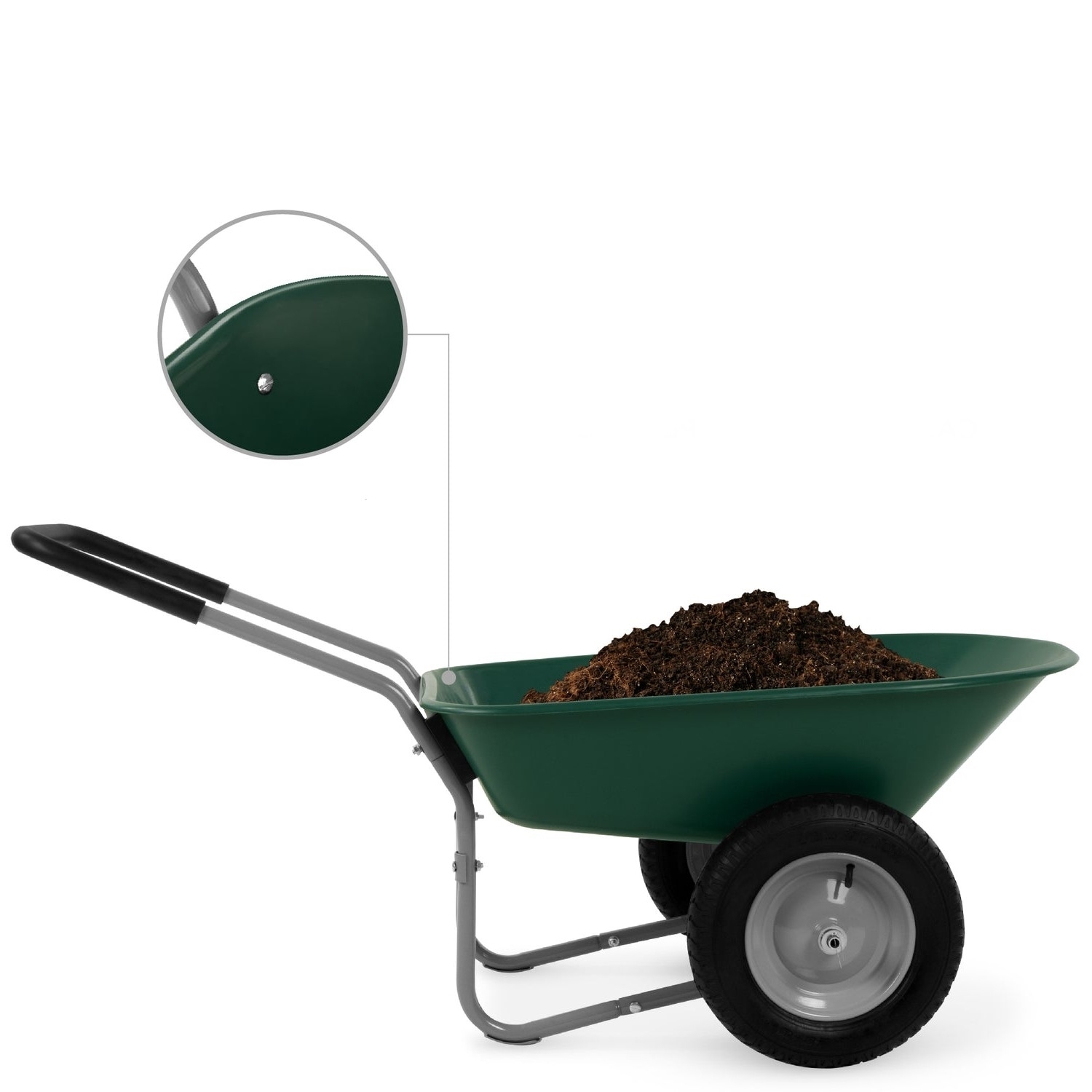 Heavy Duty 2-Wheel Multipurpose Rust Proof Wheelbarrow - Green - Image 3