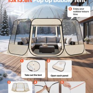 Pop up Bubble Tent, 15 x 13.8 ft Waterproof & UV-Resistant, Clear Camping Tent Shelter, Outdoor Garden Dome Igloo Tents with Windows, 540?&deg; Panoramic View, for 12-15 Persons Patio Backyard