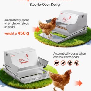 Automatic Chicken Feeder, 25 lbs Capacity, Rainproof Treadle Poultry Feeder with Lockable Lid, No Waste, Galvanized Steel Construction, Outdoor Use, for Chicken, Bantams, Poultry, Pheasants