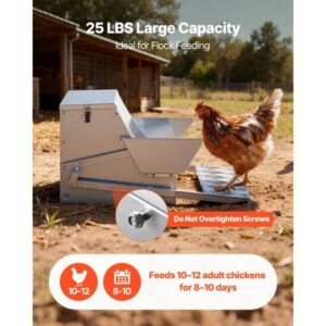 Automatic Chicken Feeder, 25 lbs Capacity, Rainproof Treadle Poultry Feeder with Lockable Lid, No Waste, Galvanized Steel Construction, Outdoor Use, for Chicken, Bantams, Poultry, Pheasants