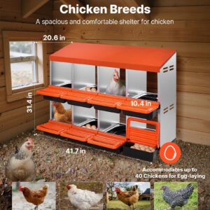 2 Tiers Chicken Nesting Boxes, 8 Compartments, Metal Egg Laying Boxes with Protective Collection Lids, Roll Out Nesting Box, Easy to Assemble, Ideal for Hens, Ducks, Chickens, and Other Poultry