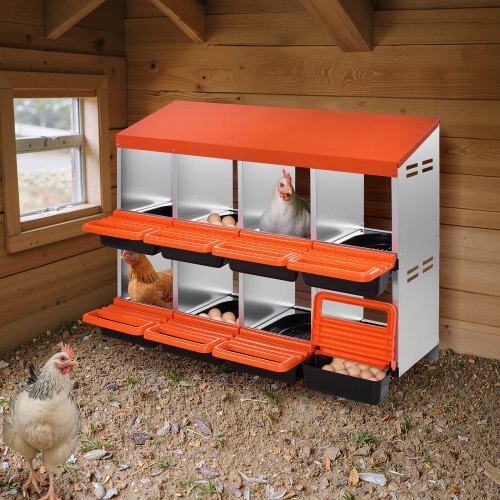 2 Tiers Chicken Nesting Boxes, 8 Compartments, Metal Egg Laying Boxes with Protective Collection Lids, Roll Out Nesting Box, Easy to Assemble, Ideal for Hens, Ducks, Chickens, and Other Poultry - Image 7