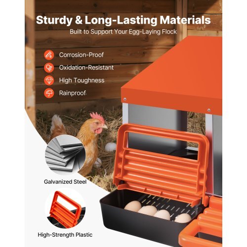 Chicken Nesting Boxes, 2 Compartments, Easy Egg Collection, Wall Mount, Easy to Assemble, Galvanized Steel and High-Strength Plastic, Roll Away Nesting Boxes for Chickens Laying Eggs, Orange - Image 2