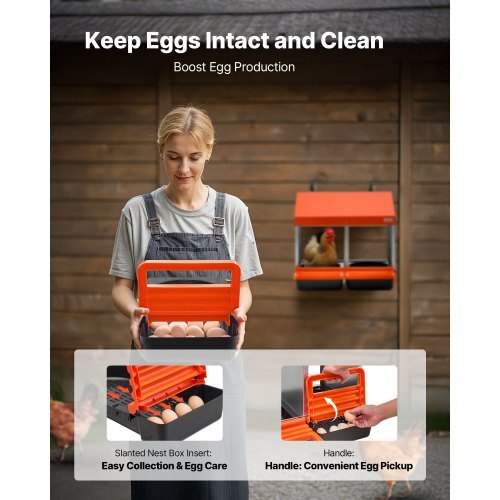 Chicken Nesting Boxes, 2 Compartments, Easy Egg Collection, Wall Mount, Easy to Assemble, Galvanized Steel and High-Strength Plastic, Roll Away Nesting Boxes for Chickens Laying Eggs, Orange - Image 3
