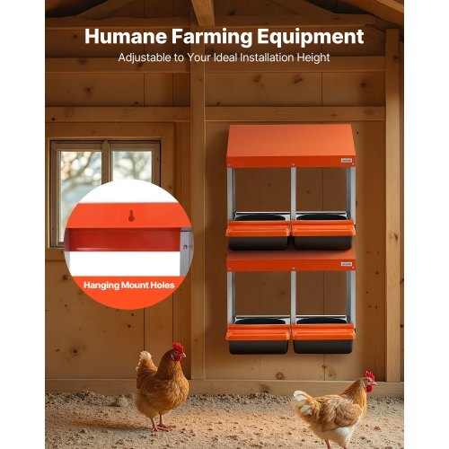 Chicken Nesting Boxes, 2 Compartments, Easy Egg Collection, Wall Mount, Easy to Assemble, Galvanized Steel and High-Strength Plastic, Roll Away Nesting Boxes for Chickens Laying Eggs, Orange - Image 4