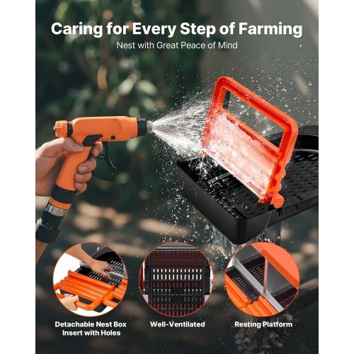 Chicken Nesting Boxes, 2 Compartments, Easy Egg Collection, Wall Mount, Easy to Assemble, Galvanized Steel and High-Strength Plastic, Roll Away Nesting Boxes for Chickens Laying Eggs, Orange - Image 5