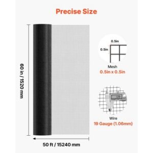 Hardware Cloth 60 in x 50 ft, 1/2 in 19 Gauge Galvanized Wire Mesh Roll, Weather-Resistant Vinyl Coated Chicken Wire Fencing, Heavy Duty Welded Garden Plant Fencing for Rabbit Cage Snake Fence