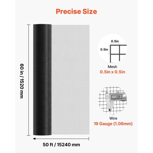 Hardware Cloth 60 in x 50 ft, 1/2 in 19 Gauge Galvanized Wire Mesh Roll, Weather-Resistant Vinyl Coated Chicken Wire Fencing, Heavy Duty Welded Garden Plant Fencing for Rabbit Cage Snake Fence - Image 2