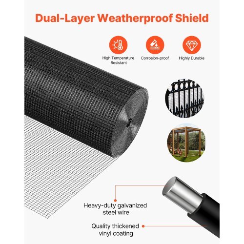 Hardware Cloth 60 in x 50 ft, 1/2 in 19 Gauge Galvanized Wire Mesh Roll, Weather-Resistant Vinyl Coated Chicken Wire Fencing, Heavy Duty Welded Garden Plant Fencing for Rabbit Cage Snake Fence - Image 3