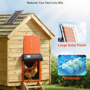 Automatic Chicken Coop Door, Solar & Battery Powered Chicken Door with LCD Display, Remote Control, Light Sensor & Timer, Anti-Pinch Security, Aluminum Alloy Chick Run Gate Opener, Orange