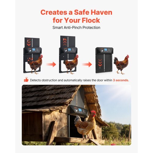 Automatic Chicken Coop Door, DC & Battery Powered Chicken Door with LCD Display, Light Sensor, Timer & Manual Setting, Anti-Pinch Security, Durable Aluminum Alloy, Chick Run Gate Opener for Farm - Image 3