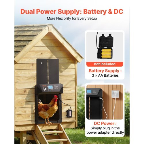 Automatic Chicken Coop Door, DC & Battery Powered Chicken Door with LCD Display, Light Sensor, Timer & Manual Setting, Anti-Pinch Security, Durable Aluminum Alloy, Chick Run Gate Opener for Farm - Image 4