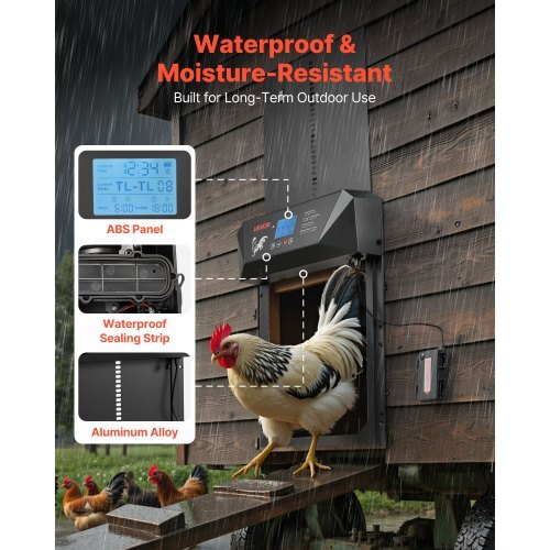 Automatic Chicken Coop Door, DC & Battery Powered Chicken Door with LCD Display, Light Sensor, Timer & Manual Setting, Anti-Pinch Security, Durable Aluminum Alloy, Chick Run Gate Opener for Farm - Image 5