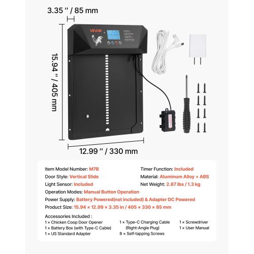 Automatic Chicken Coop Door, DC & Battery Powered Chicken Door with LCD Display, Light Sensor, Timer & Manual Setting, Anti-Pinch Security, Durable Aluminum Alloy, Chick Run Gate Opener for Farm - Image 6