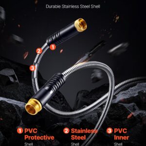 Metal Garden Hose 100 ft, Rust Proof Stainless Steel Water Hose, Heavy Duty Backyard Hose with 10 Function Nozzle, No-Kink & Flexible Water Pipe, Lightweight Metal Hose for Yard, Outdoor