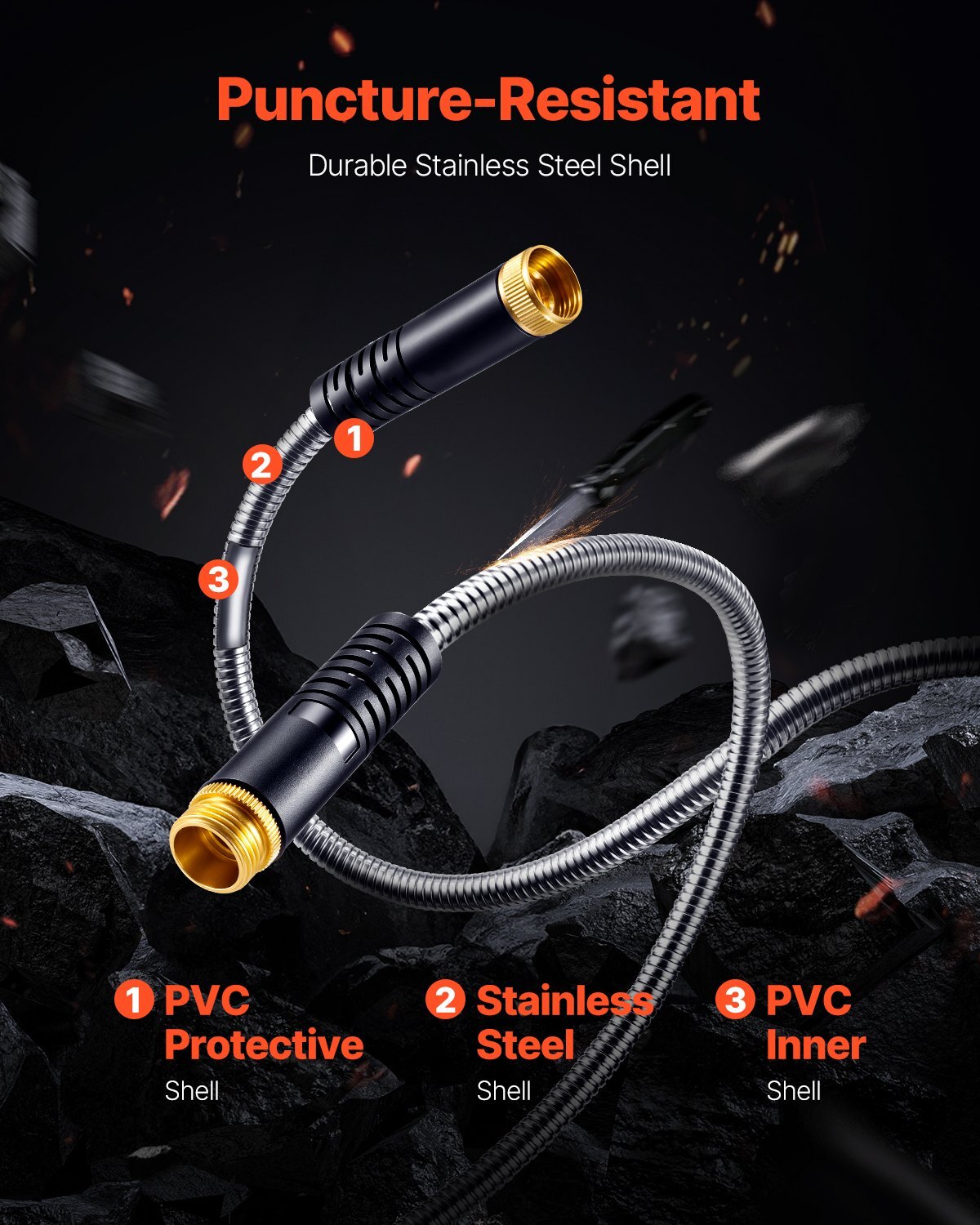 Metal Garden Hose 100 ft, Rust Proof Stainless Steel Water Hose, Heavy Duty Backyard Hose with 10 Function Nozzle, No-Kink & Flexible Water Pipe, Lightweight Metal Hose for Yard, Outdoor - Image 2