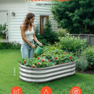 Metal Raised Garden Bed, 4 x 2 x 1 ft Oval Outdoor Galvanized Planter Garden Box, Open Bottom Design, Large Planter Raised Bed for Growing Vegetables, Flowers, and Succulents, Galvanized Color