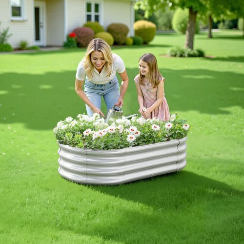 Metal Raised Garden Bed, 4 x 2 x 1 ft Oval Outdoor Galvanized Planter Garden Box, Open Bottom Design, Large Planter Raised Bed for Growing Vegetables, Flowers, and Succulents, Galvanized Color - Image 7